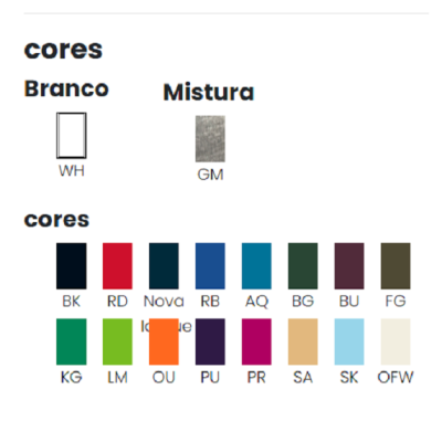 cores disponiveis cores disponiveis