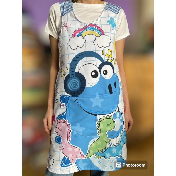 Tablier croisé bleu Dino
