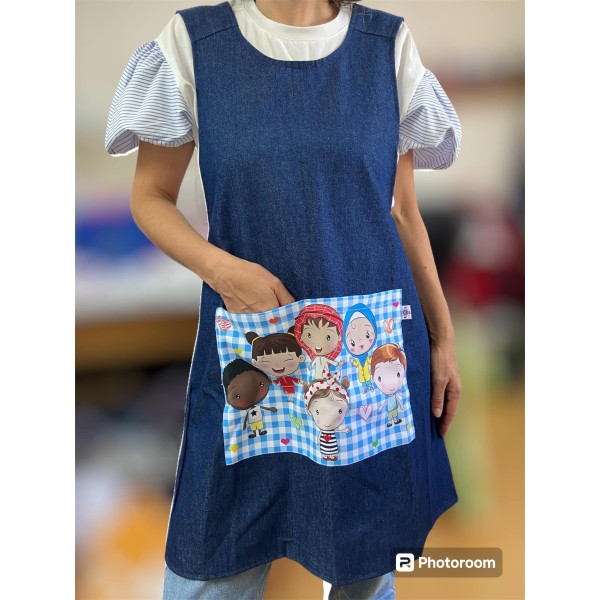 Grembiule incrociato in denim "Best Friends"