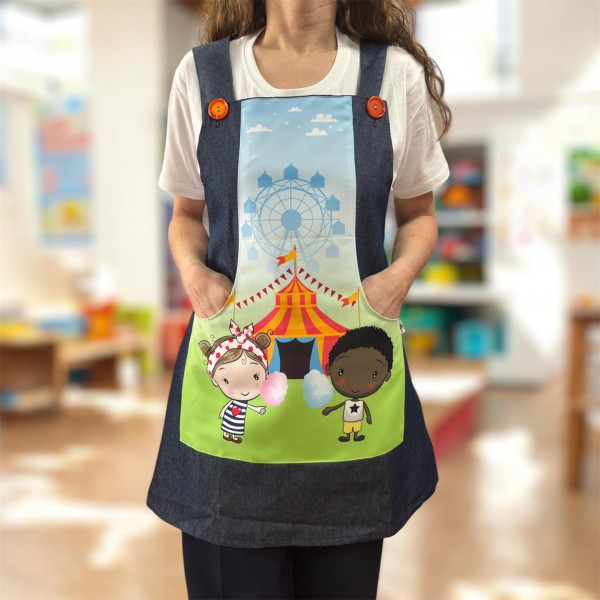 Tablier à ruban, pochettes motifs foire populaire