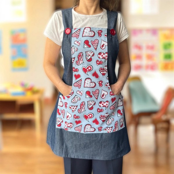 Denim Laces Apron hearts design