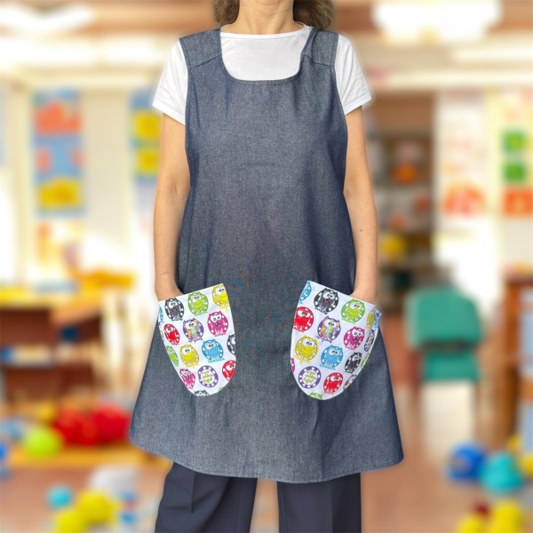 Tablier croisé en denim avec 2 poches