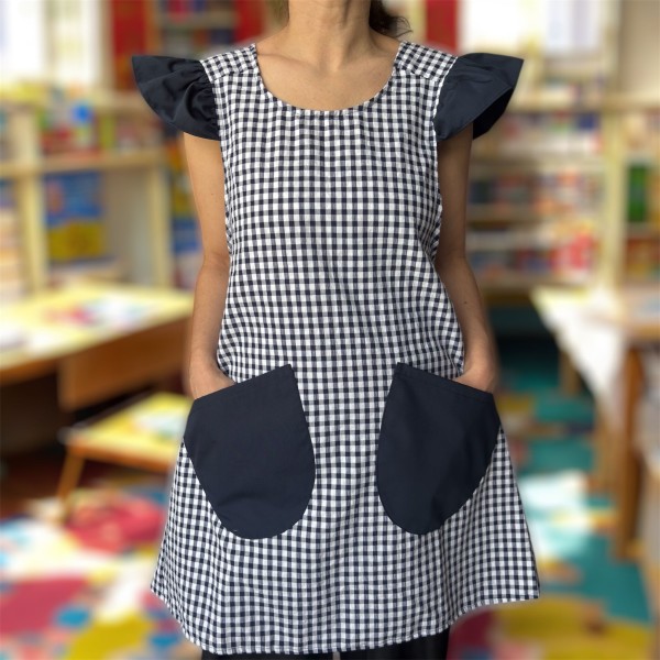 Navy cross apron with ruffles