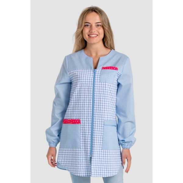 Blouse à carreaux bleue Lettres