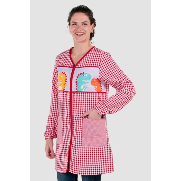 Blouse d'enseignant "dinosaures" rouge