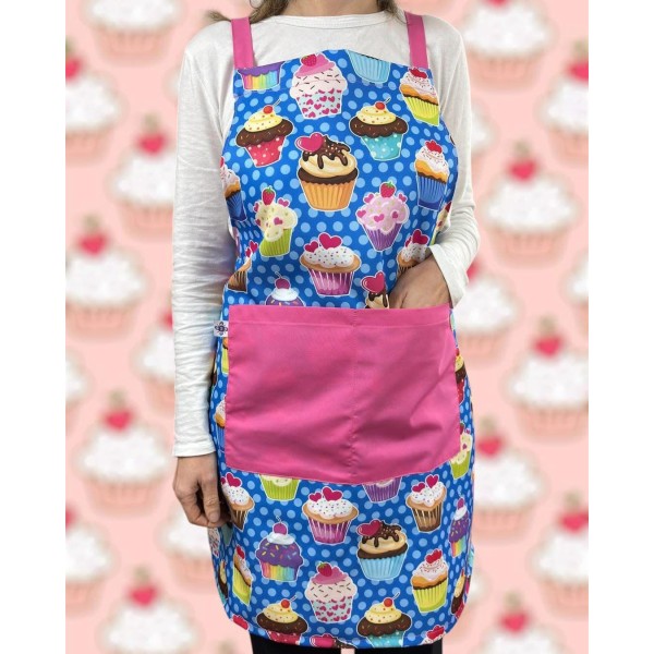 Delantal de pecho "Cupcake" Azul