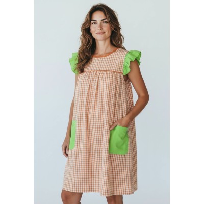 Blouse à carreaux orange et...